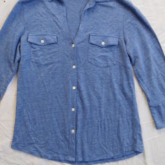 J.McLaughlin Brynn 3/4 Sleeve Shirt Henley Blue Linen Blend Women's Size Small - Picture 5 of 12